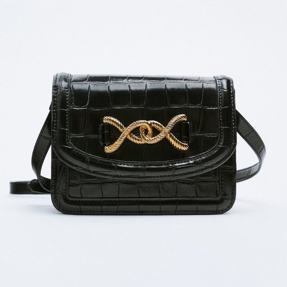 Zara Bags New Zara Buckle Detail Animal Print Crossbody Bag Black